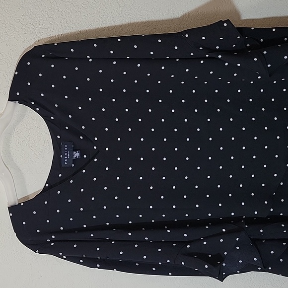 Gently Used Black and White Polka-dot Long Sleeve Top with Ruffle Sleeve - Picture 3 of 10